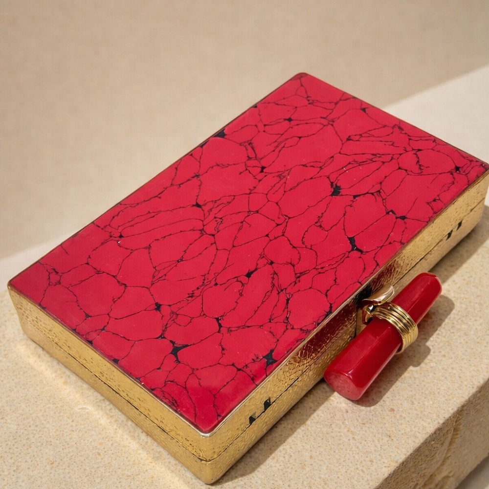Red Stone-Effect Rectangle Evening Clutch - image 5